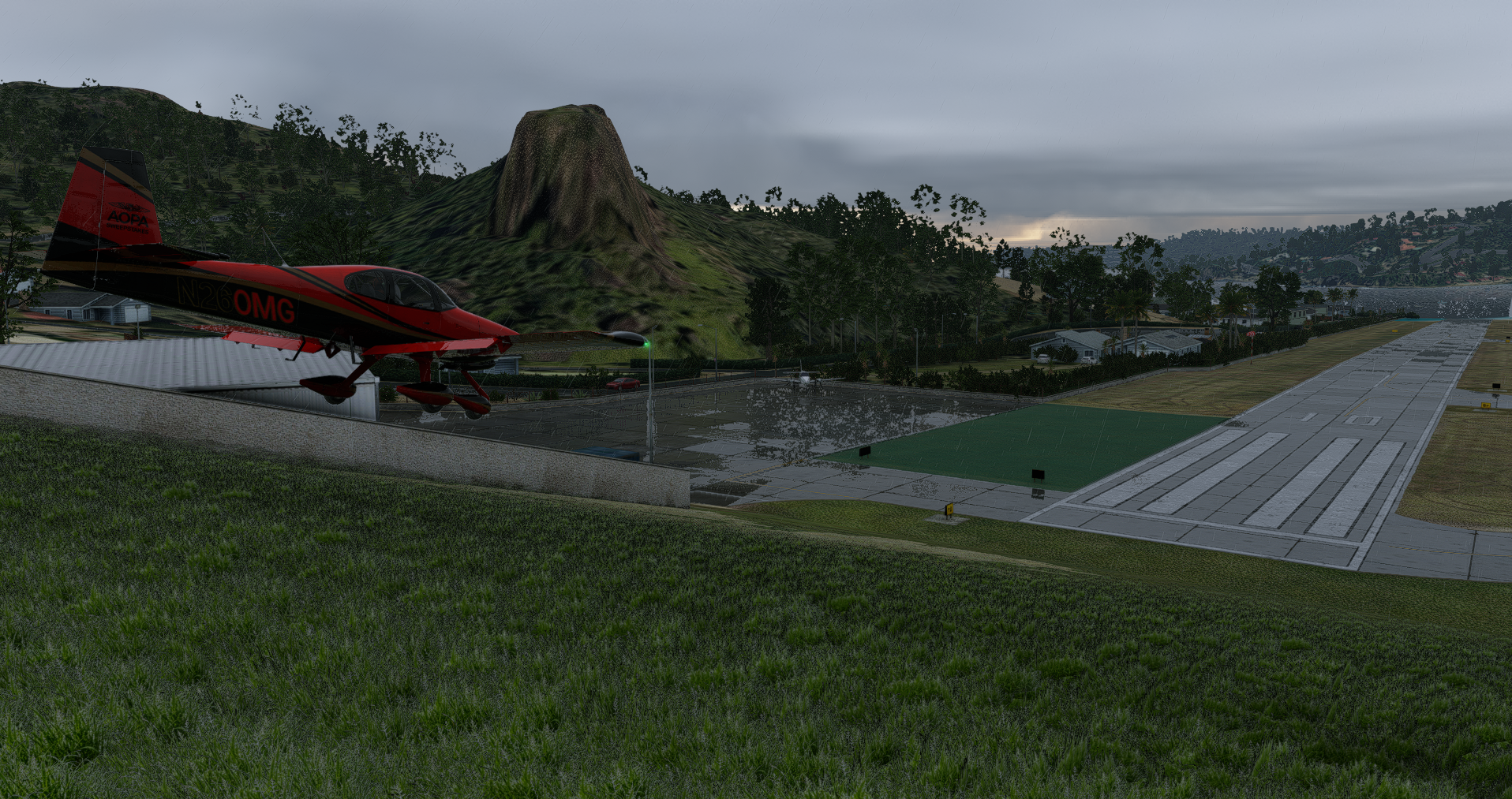 Rainy airport environment with 3Dgrass
